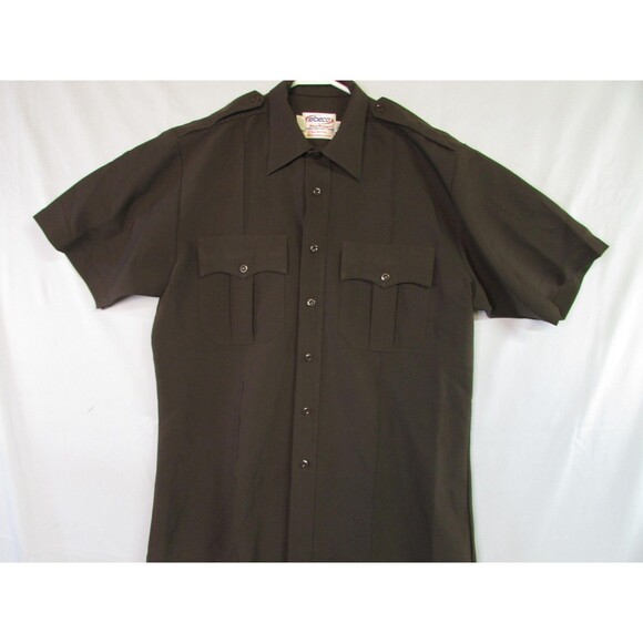 Elbeco TexTrop Shirt Mens 15.5 Brown Short Sleeve Police Uniform Zip Front - Picture 14 of 14